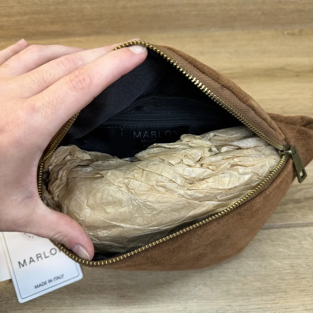 Marlon Made In Italy Fanny Pack Warm Rich Saddle Brown Suede Bag Purse Boho